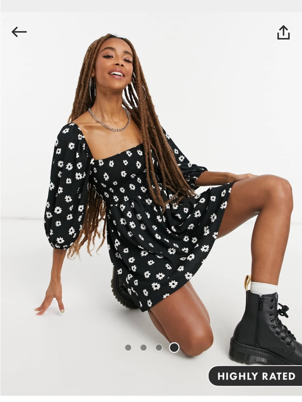 BERSHKA• floral puff sleeve mini dress